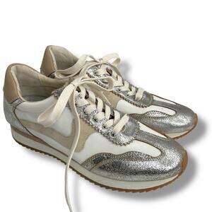 Dolce Vita Metallic Sneakers Size 9.5 Silver White Low Top Casual Leather Shoes